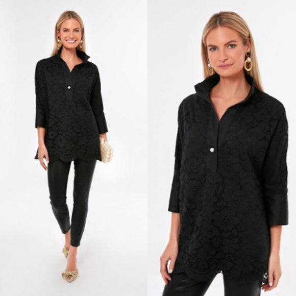 Tuckernuck Tops - Tuckernuck | NEW Black Lace Willow Collared Button Scalloped Hem Blouse Size XS